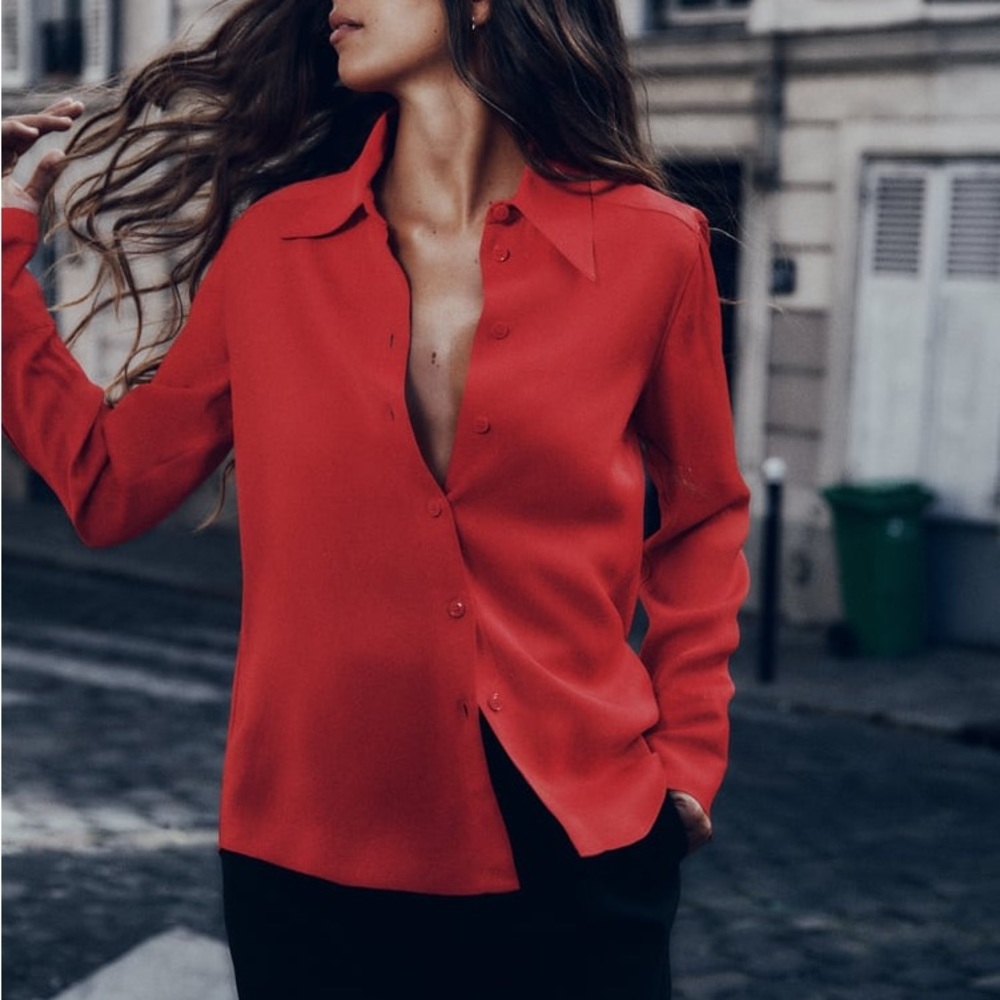 Zara Red Satin Effect Shirt